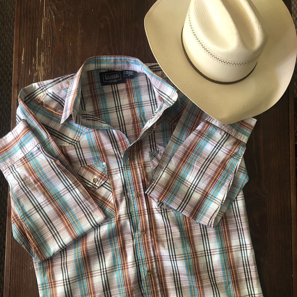 Men’s Classic Westen Pearl Snap Button Down Shirt